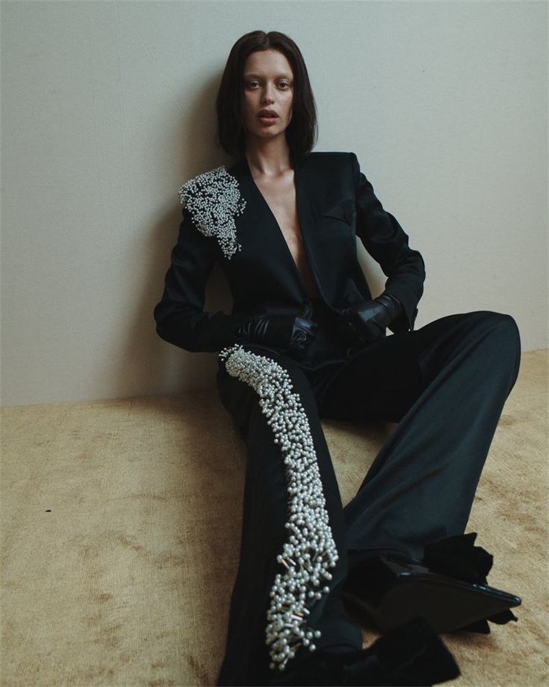 Women Formal Wear Designers - Black Women Office Suits Set Pearls
