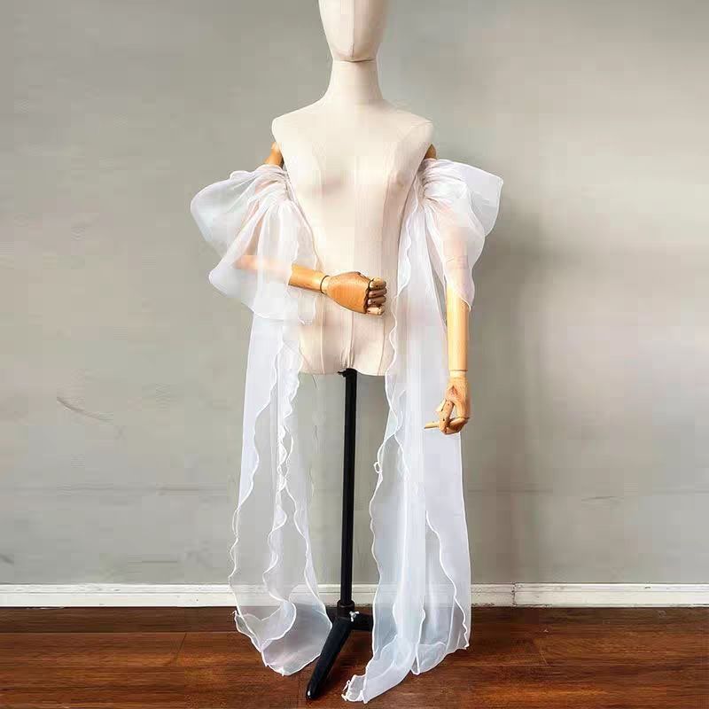 Women Formal Wear For Wedding - Bridal Sleeve Organza Detachable Fluffy Long