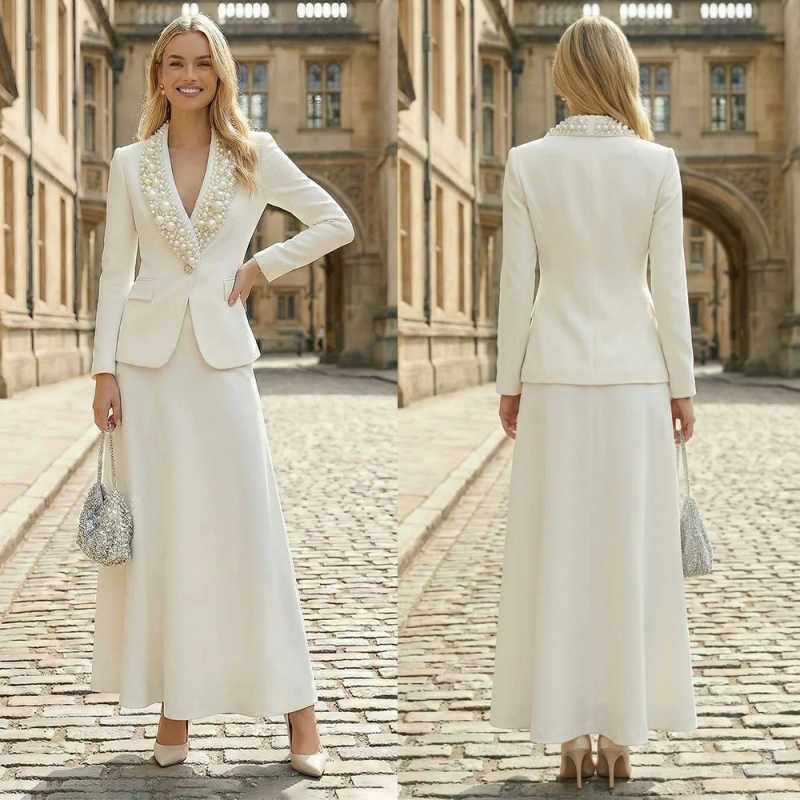 Women Formal Wear With Skirt - Luxury Pearls Women Suits 2 Pieces
