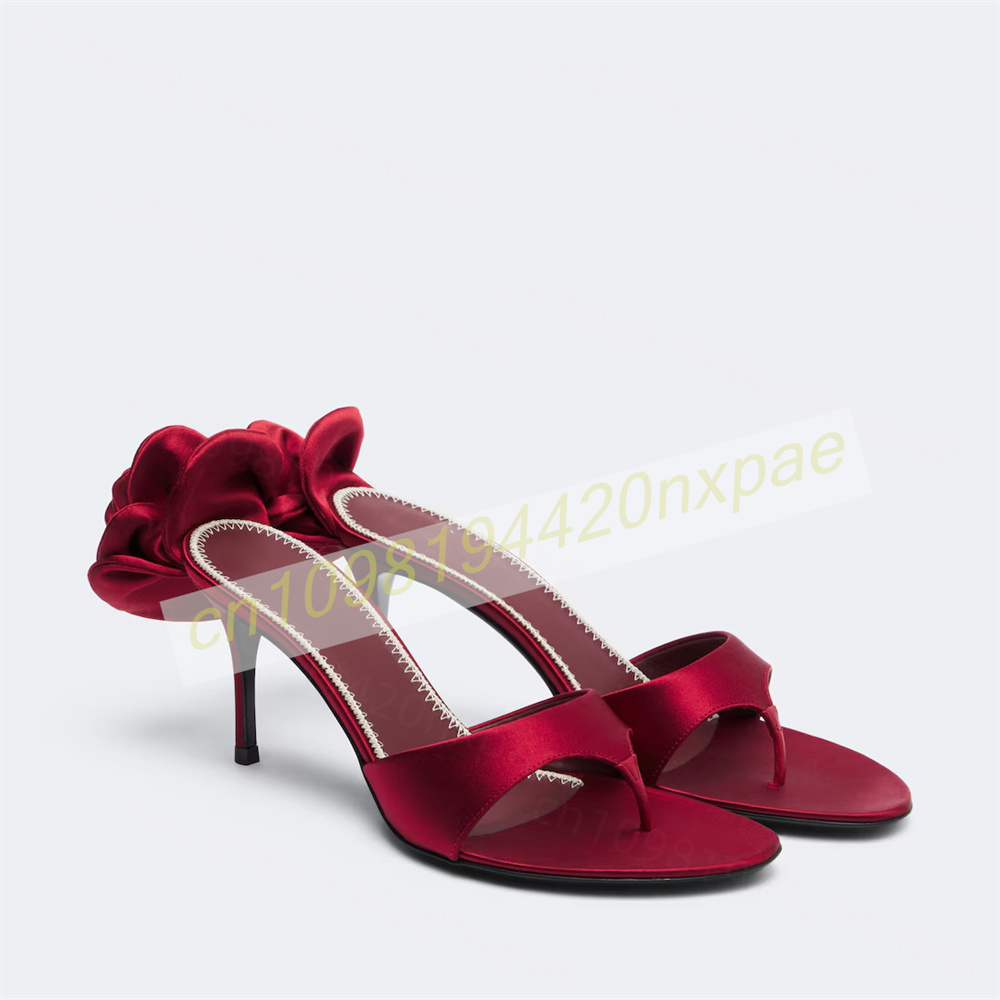 Women Formal Wear For Wedding - Women Red Satin Thong Mule Sandals