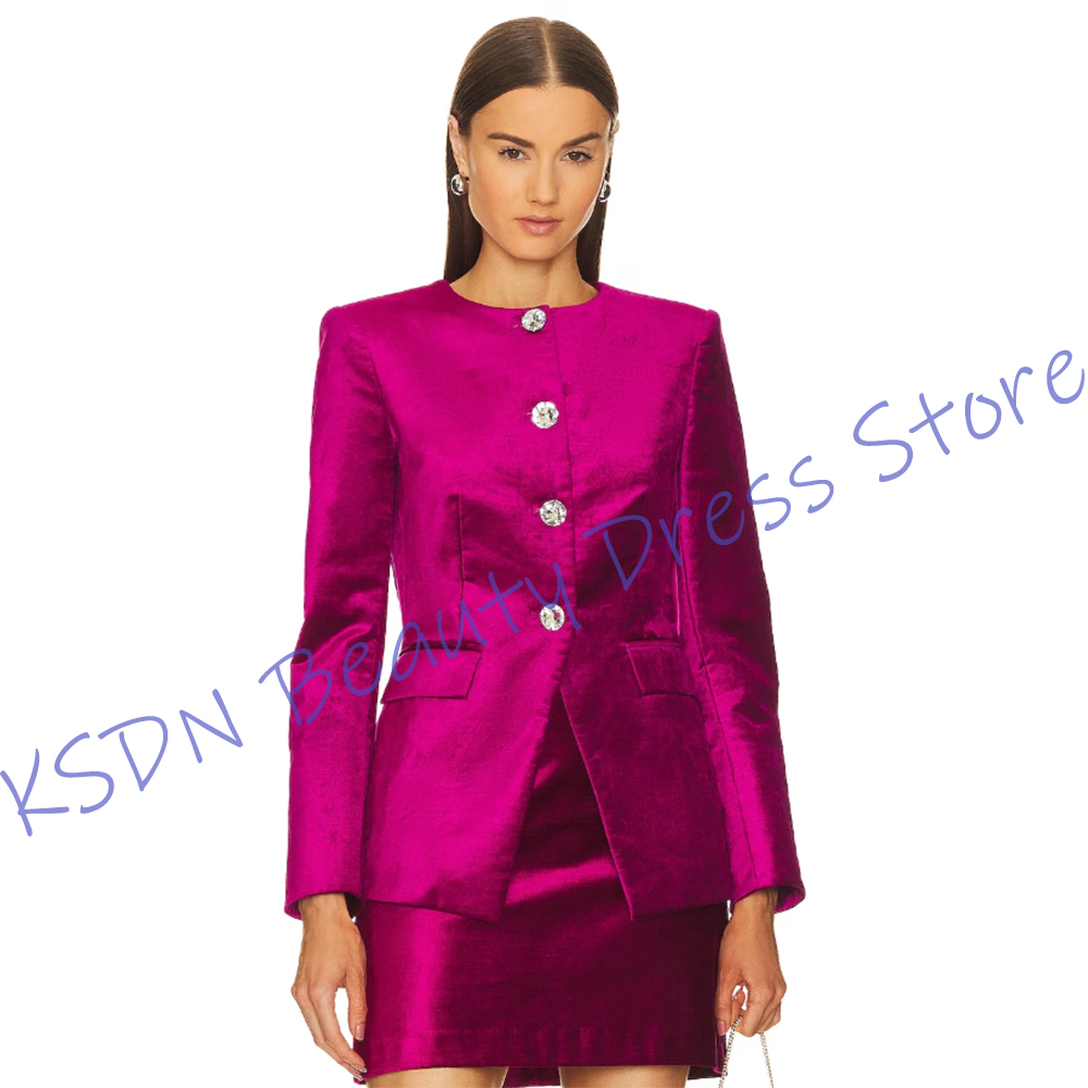 Women Formal Wear For Party - Chic Women's Single-Breasted Suit Hot Pink