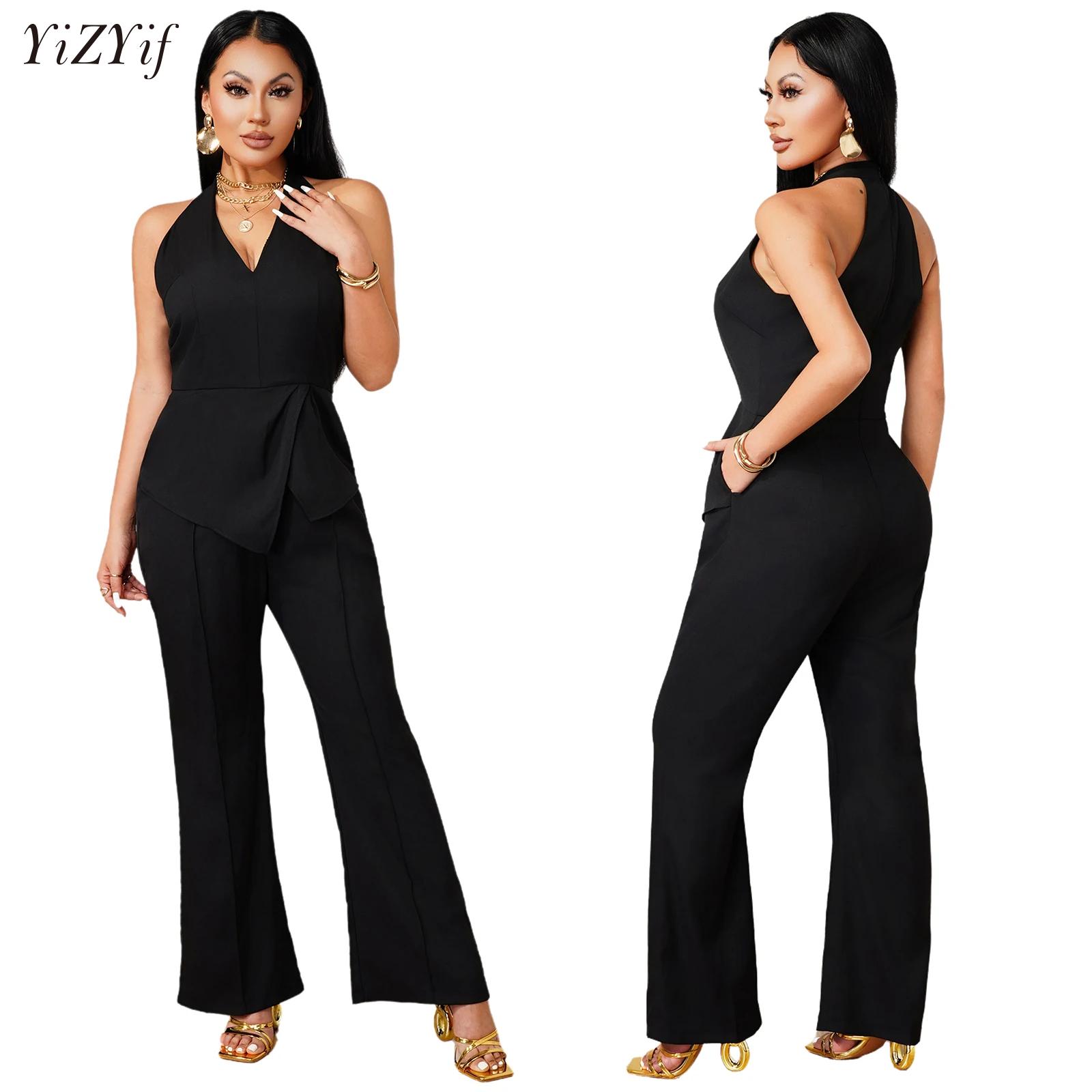 Women'S Formal Jumpsuit Evening Wear - Sleeveless V-neck Jumpsuit Asymmetric Draped Overlay