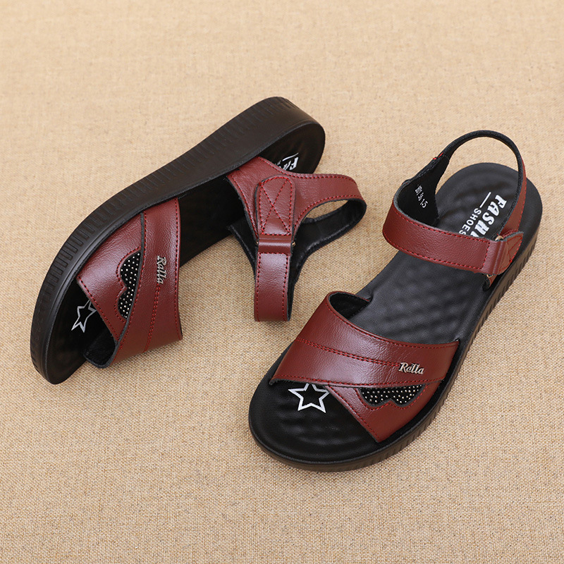 Black Leather T-Strap Peep Toe - огляд і ціна Formal Women Daily Wear Sandals