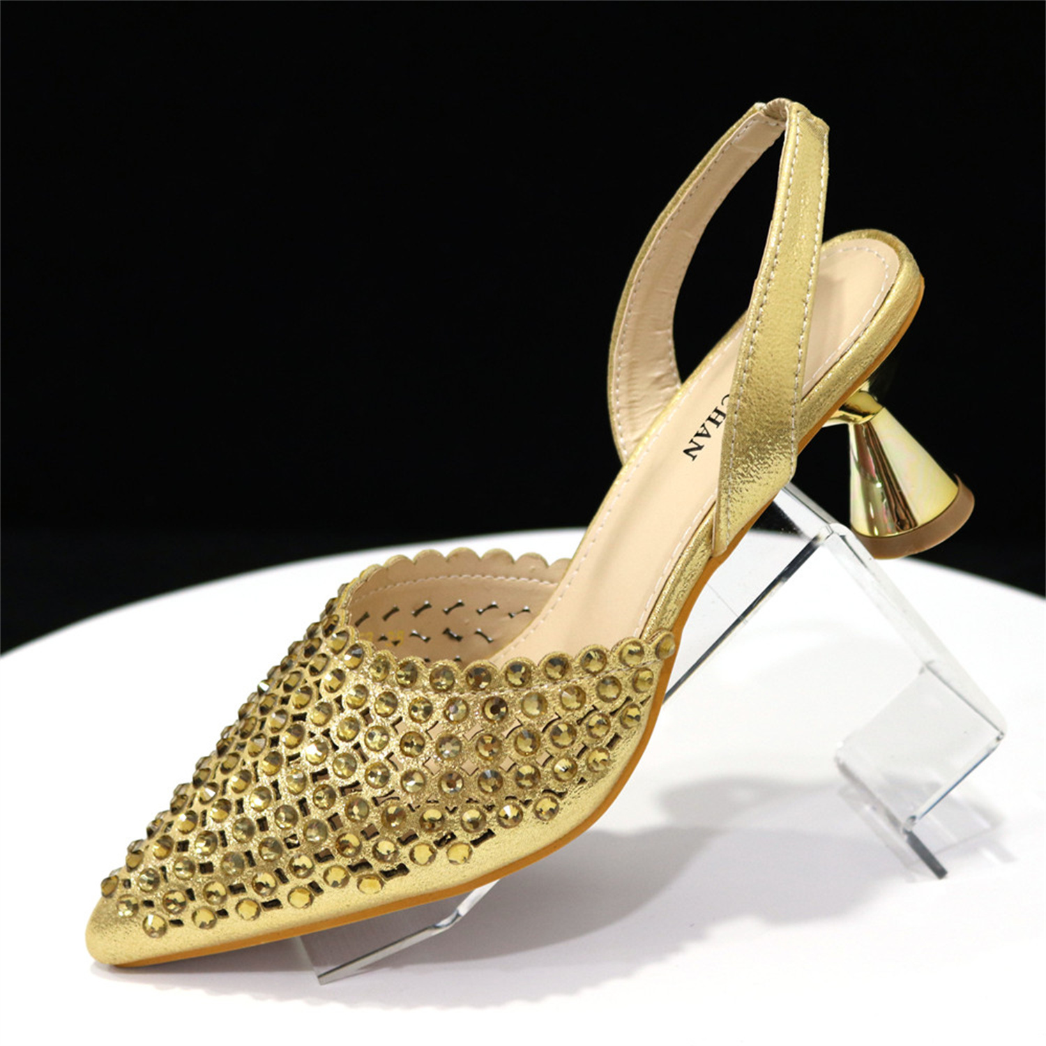 Shiny Gold Rhinestone Shoe & B - огляд і ціна Slingback Heel Formal