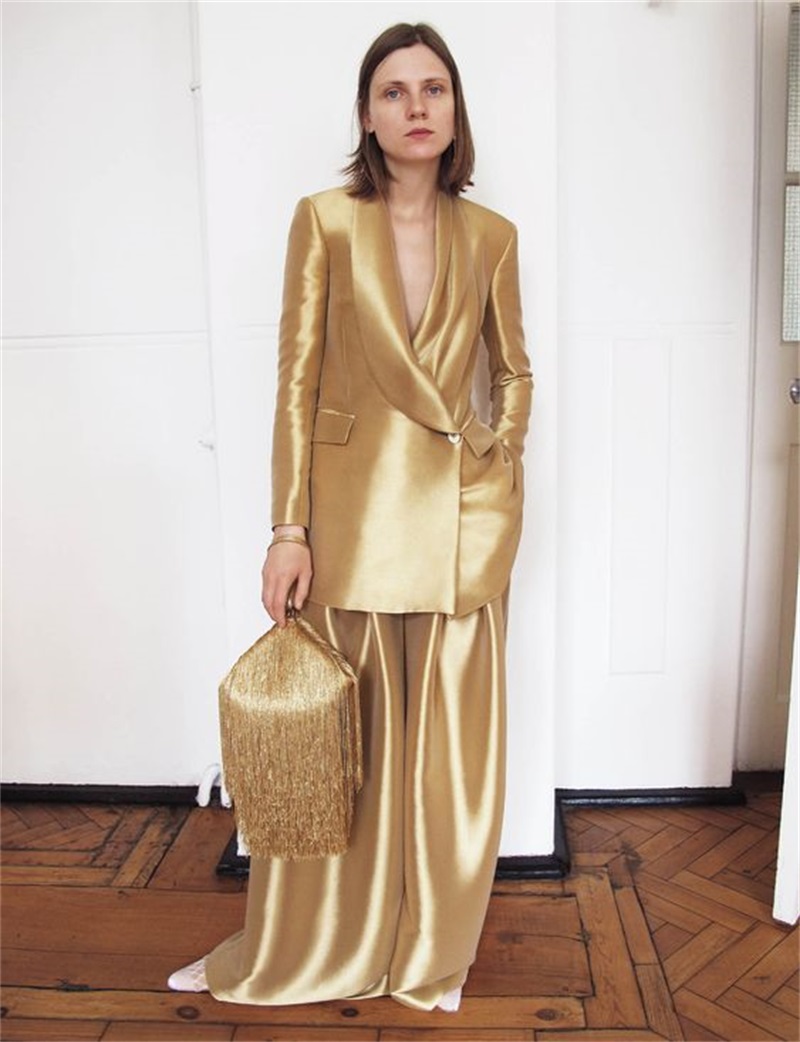 Gold Silk Satin Women Suits Of - огляд і ціна Women Formal Wear For Party