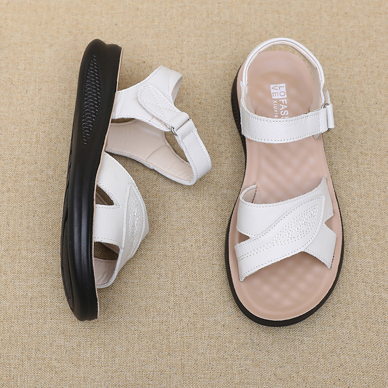 Black Leather T-Strap Peep Toe - огляд і ціна Formal Women Daily Wear Sandals