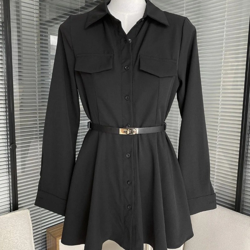 Women's Black Shirt Dress Long - огляд і ціна Women Formal Wear Stitching