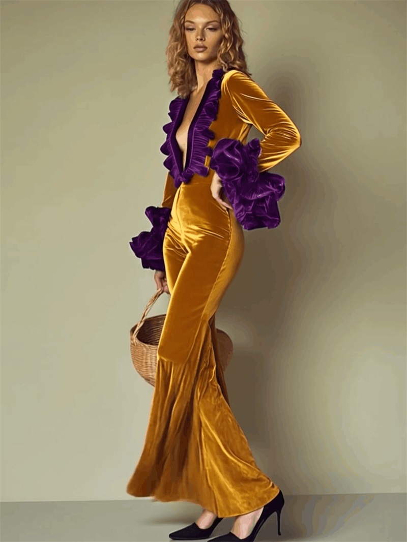 Yellow Purple Velvet Women Jum - огляд і ціна Women'S Formal Jumpsuit Evening Wear